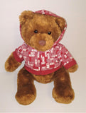 Aeropostale Brown Bear Plush in Red & White Aero A87 Hoodie Jacket 15" Tall from 2007 - sandeesmemoriesandcollectibles.com