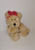 Hershey's Blonde Teddy Bear 8" Sitting Plush from 2002 with Red Hair Bow - sandeesmemoriesandcollectibles.com