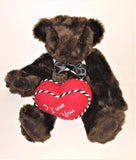 Vermont Teddy Bear ROMANTIC AT HEART - I Love You - Espresso Color JOINTED Bear 15" Tall - sandeesmemoriesandcollectibles.com