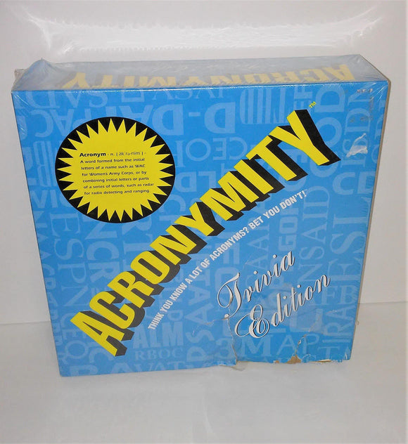 ACRONYMITY Trivia Board Game from 2000 DAMAGED but UNPLAYED - sandeesmemoriesandcollectibles.com