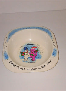 Barney Loves to Play in the Snow Cereal Bowl from 1993 #01355 - sandeesmemoriesandcollectibles.com