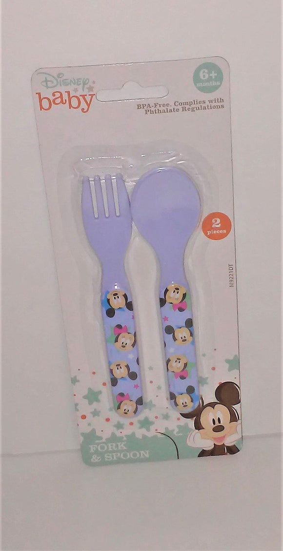 Disney Baby BLUE Mickey Mouse FORK & SPOON Set - sandeesmemoriesandcollectibles.com