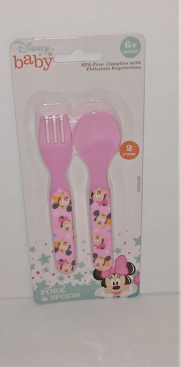 Disney Baby PINK Minnie Mouse FORK & SPOON Set - sandeesmemoriesandcollectibles.com