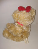 Hershey's Blonde Teddy Bear 8" Sitting Plush from 2002 with Red Hair Bow - sandeesmemoriesandcollectibles.com