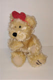 Hershey's Blonde Teddy Bear 8" Sitting Plush from 2002 with Red Hair Bow - sandeesmemoriesandcollectibles.com