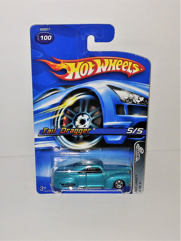 Hot Wheels Red Lines TAIL DRAGGER in Teal 5/5 Diecast Car 5 Spoke Wheels from 2005 #100 - sandeesmemoriesandcollectibles.com