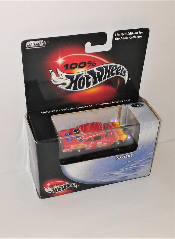 100% Hot Wheels '57 OLDS Red Diecast Stock Car 1:64 Scale Collector #23 with Display Case from 2000 - sandeesmemoriesandcollectibles.com