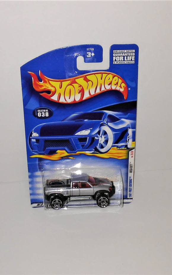 Hot Wheels 2001 First Editions MEGA DUTY Silver Pickup Truck Diecast 26/36 Collector No. 038 - sandeesmemoriesandcollectibles.com