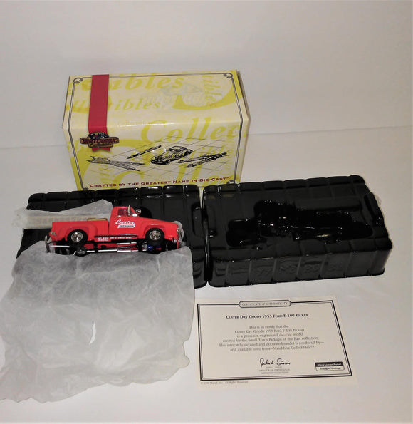 Matchbox Collectibles 1953 Ford F-100 Red Pickup CUSTER DRY GOODS 1:43 Scale YYM-38038 - sandeesmemoriesandcollectibles.com