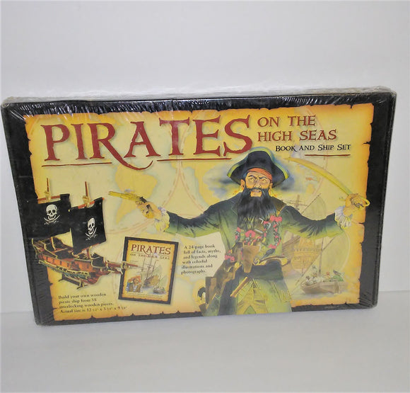 PIRATES ON THE HIGH SEAS Book and Wooden Ship Model Kit Set from 2007 - sandeesmemoriesandcollectibles.com
