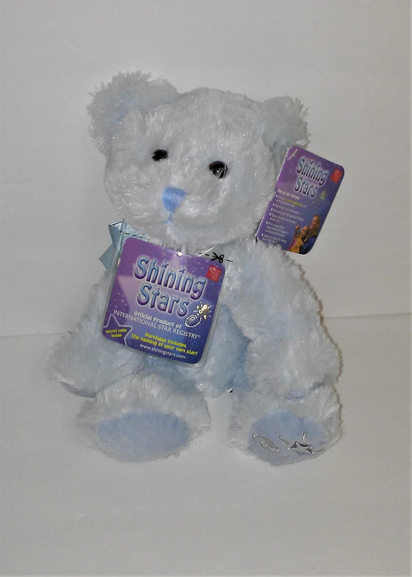 Russ Berrie Shining Stars BLUE BEAR Plush from 2006 with Code and Tags - sandeesmemoriesandcollectibles.com