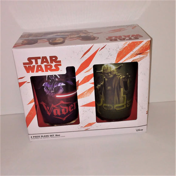 Star Wars 2 Piece Glass Set - Darth Vader & Yoda - 16 oz Pint - sandeesmemoriesandcollectibles.com