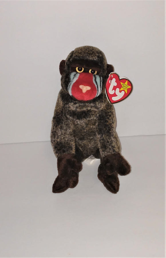 Ty CHEEKS The Baboon Beanie Baby from 1999 RETIRED - sandeesmemoriesandcollectibles.com