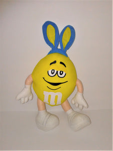 Yellow M&M with Easter Bunny Ears Plush Doll 12" Tall from 2005 by Galerie